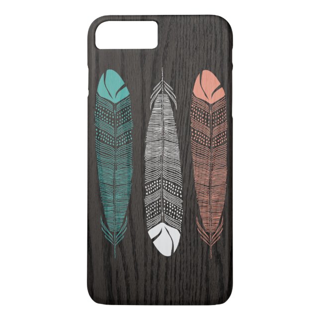 Fjädrar Ritade På Trästruktur iPhone 7 Plus Fodral Case-Mate iPhone Skal (Baksida)