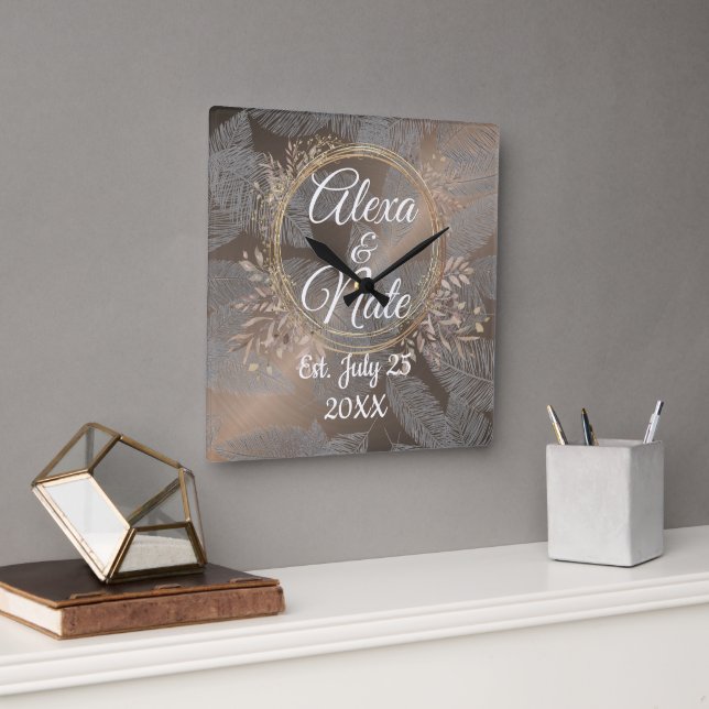 Fjädrar Ro  Blommigt Utandning Bröllop Anpassnings Fyrkantig Klocka (Kontor)