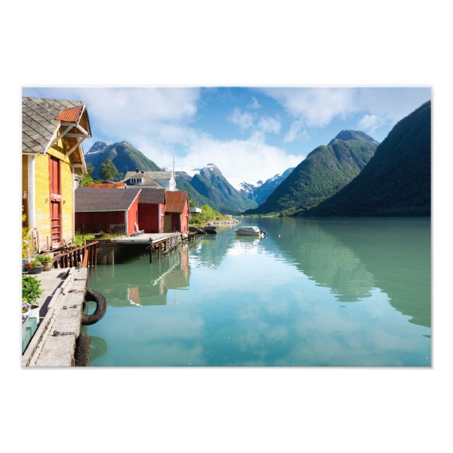 Fjaerlandsfjord fjordlandskap i Norge Fototryck (Framsidan)