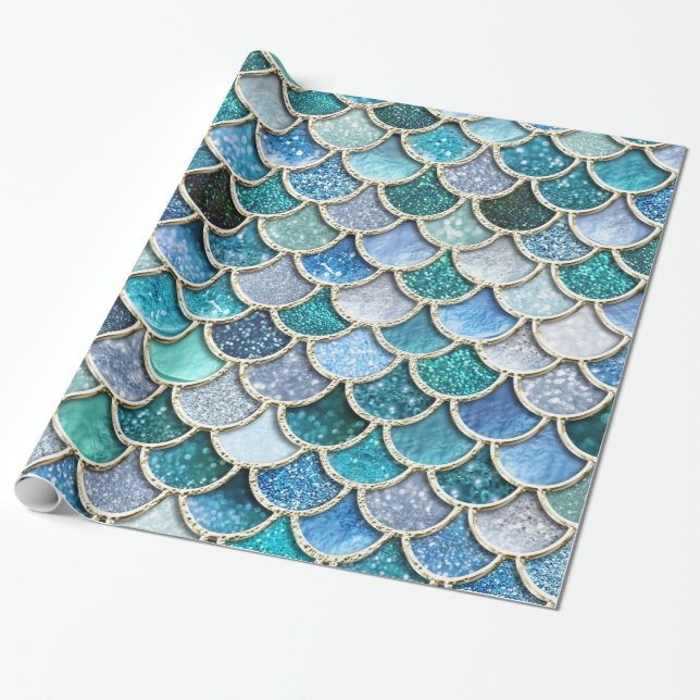Fjäll för sjöjungfru för silvergnistraglitter presentpapper (Utrullad)