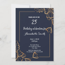 Fjällande och gyllene blommigten Birthday Inbjudningar