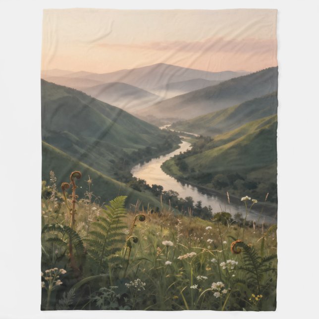 Fjällflodslandskap Konsttryck Fläskfilt Blanket  Fleecefilt (Framsidan)
