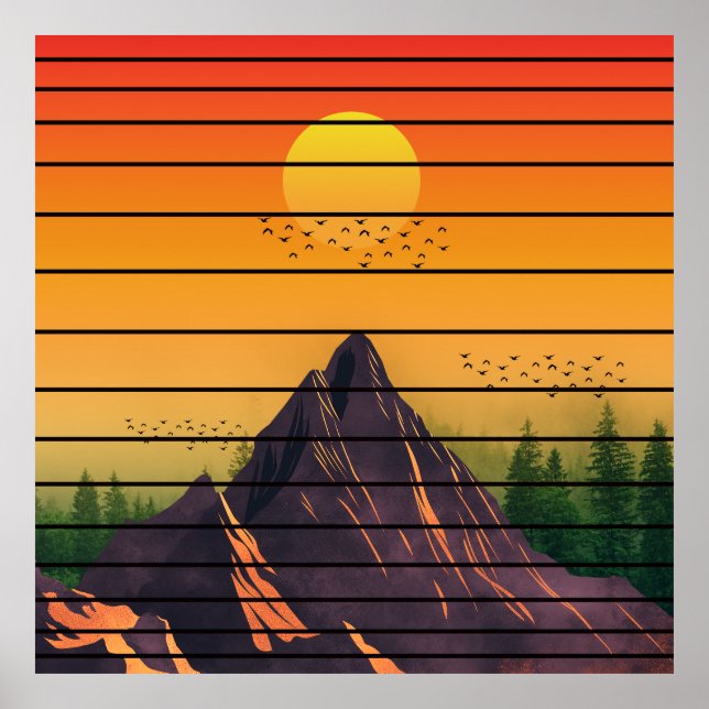 FJÄLLNATUR VINTAGE SOLNEDGÅNGS SCENERI  POSTER (Framsidan)