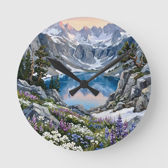 Fjällsjö Vildblommig Äng Konst Rund Klocka (Framsida)