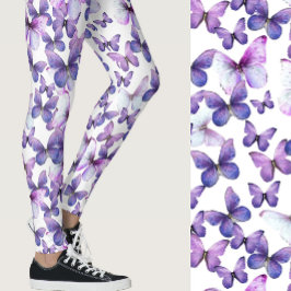 Fjantiga lila fjärilar Whimsical mönster Leggings