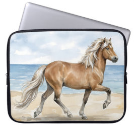 Fjara Icelandic Horse watercolor on the Beach Laptop Fodral