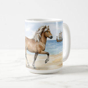 Fjara Islänsk häst akvarell på stranden Kaffemugg