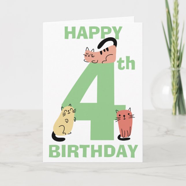 Fjärde 4-årsdagsdoodle Katter Anpassad text Kort (Framsida)