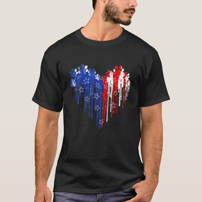 Fjärde 4 juli Hund Heart American Flagga Pat T Shirt (Framsida)