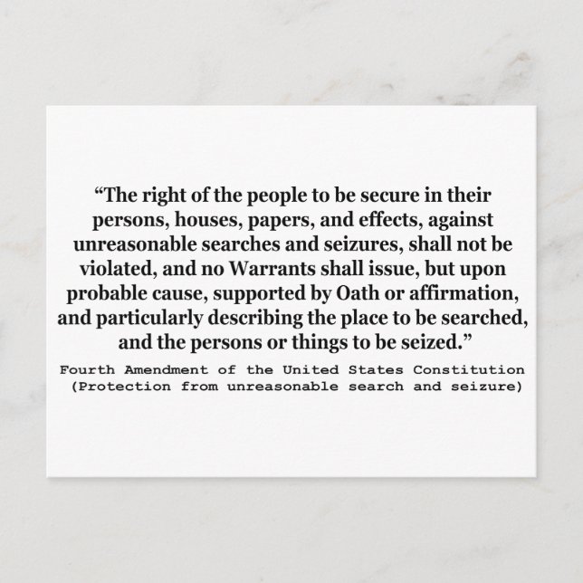 Fjärde ändringen av Förenade Stater-konstitutionen Vykort (Framsida)