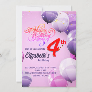 FJÄRDE ÅRLIGA GIRLS BIRTHDAY-INBJUDAN