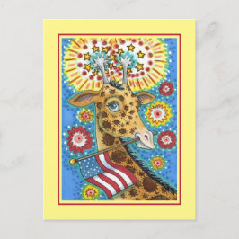 FJÄRDE AV JULI PATRIOTISK GIRAFFE & FIREWORKS Cute Helg Vykort