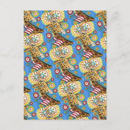 FJÄRDE AV JULI PATRIOTISK GIRAFFE & FIREWORKS Cute Helg Vykort