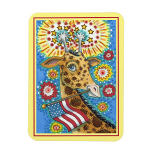 FJÄRDE AV JULI PATRIOTISK GIRAFFE & FIREWORKS Cute Magnet