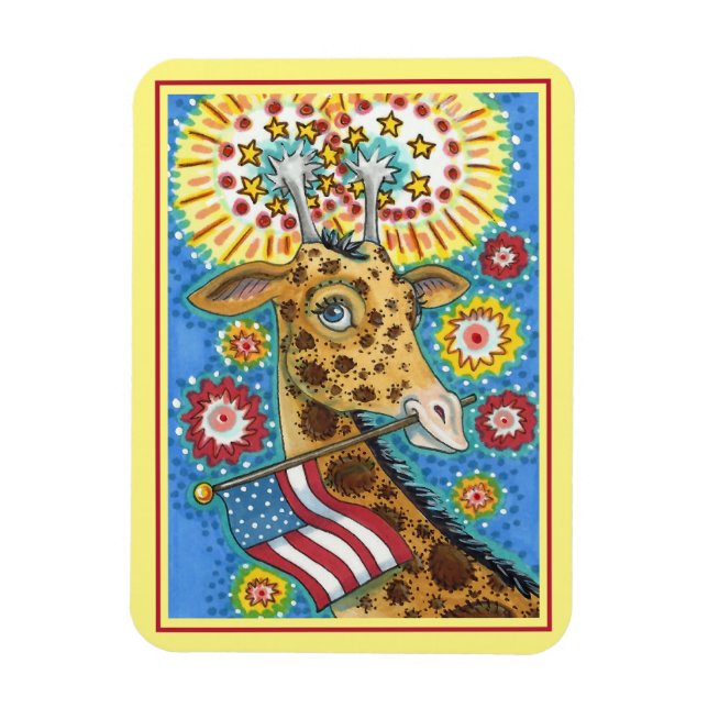 FJÄRDE AV JULI PATRIOTISK GIRAFFE & FIREWORKS Cute Magnet (Vertikal)