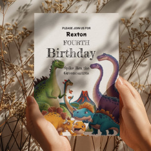 Fjärde barnens dinosaurie födelsedagsfest inbjudni vykort
