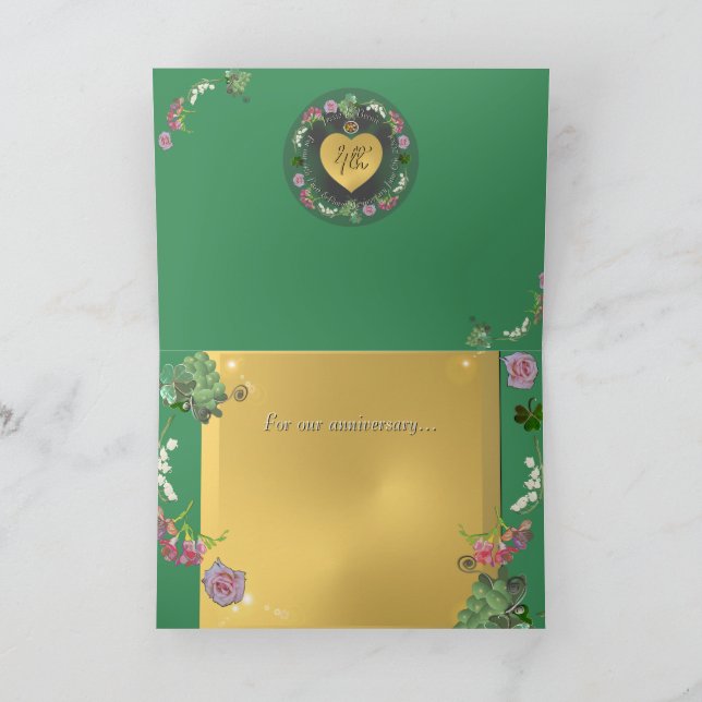 Fjärde Bröllop-årsdagen för Fruktens Blommigt Häls Tack Kort (Inuti)