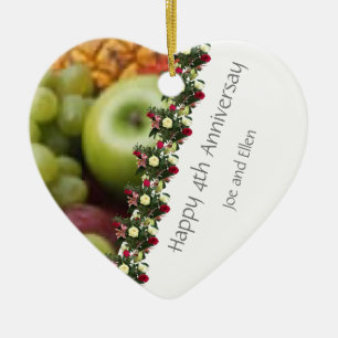 Fjärde Bröllop-årsdagen Frukt och blommor Julgransprydnad Keramik
