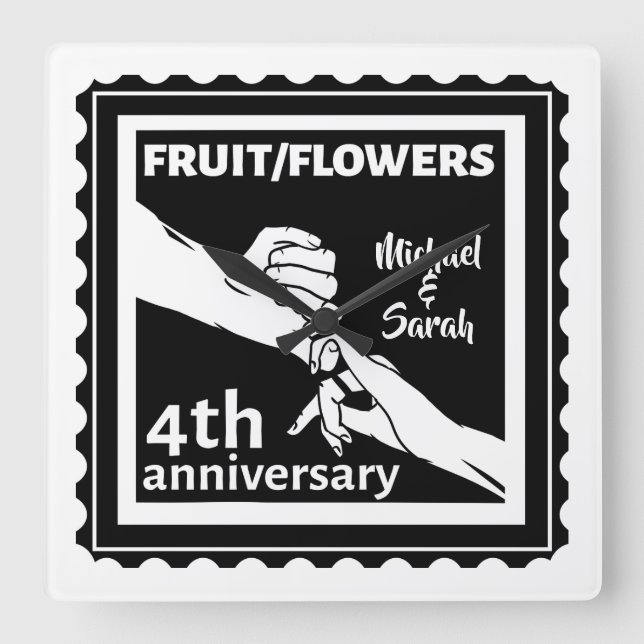 Fjärde Bröllop-årsdagen som anordnar händer romant Fyrkantig Klocka (Framsida)