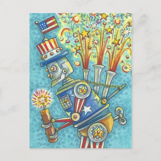 FJÄRDE FIREWORKS ROBOT, HELGDAG POSTCARD HELG VYKORT (Framsida)