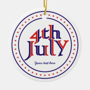 Fjärde fjärde juli-blå röd text design ornament