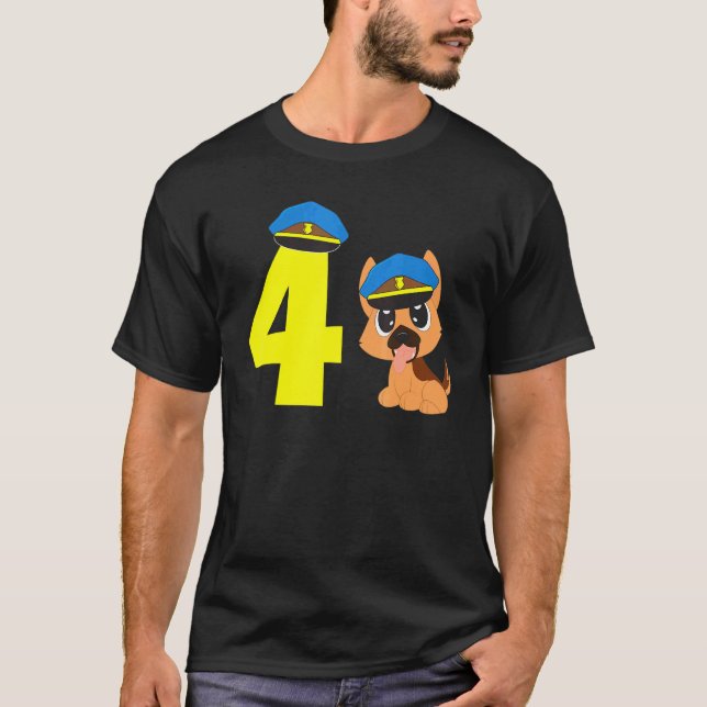 Fjärde födelsedag-polisens Hund T Shirt (Framsida)