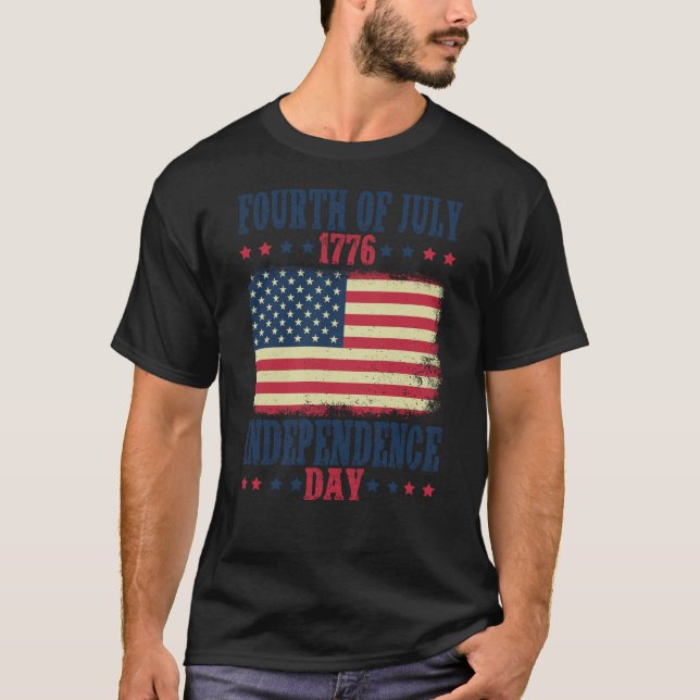 Fjärde juli 1776 Independence day USA flagga T Shirt (Framsida)