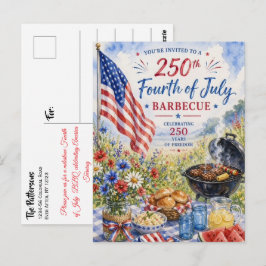 Fjärde juli 250 år patriotisk akvarell grillfest vykort