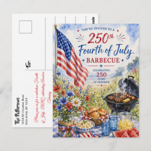 Fjärde juli 250 år patriotisk akvarell grillfest vykort