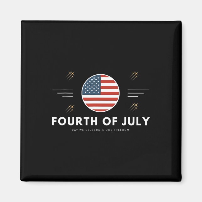 Fjärde juli, 4:e juli, Amerikanska flaggan USA Magnet (Framsidan)