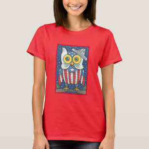 FJÄRDE JULI AMERICAN HOOT UGGLA, PATRIOTIC T-SHIRT