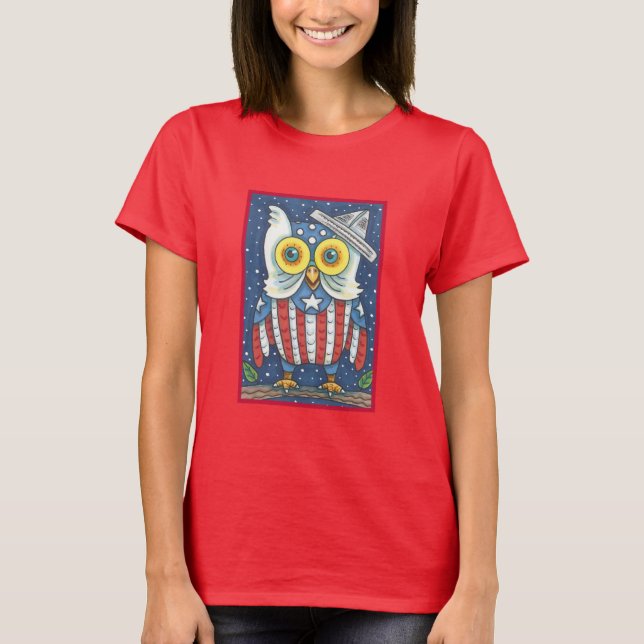 FJÄRDE JULI AMERICAN HOOT UGGLA, PATRIOTIC T-SHIRT (Framsida)