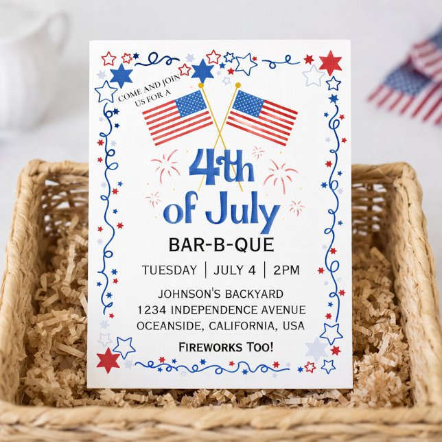 Fjärde juli Amerikansk flagg BBQ fyrverkerier Helg Vykort (Skapare uppladdad)