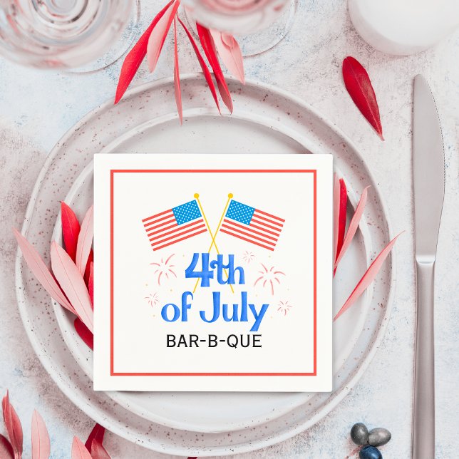 Fjärde Juli Amerikansk Flagga Fyrverkerier Pappersservett (July Fourth American Flag Fireworks Napkins)