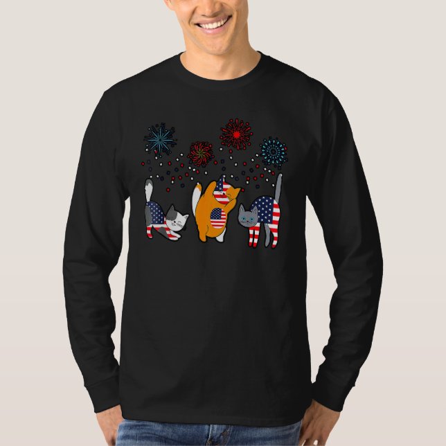 Fjärde juli amerikanska Flagga Meowica Cats Grap T Shirt (Framsida)