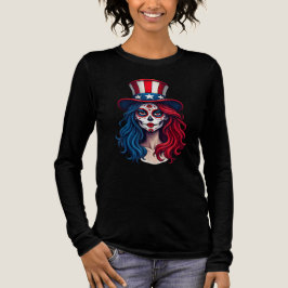Fjärde juli amerikanska Flagga Sugar Skull Skeleto T Shirt