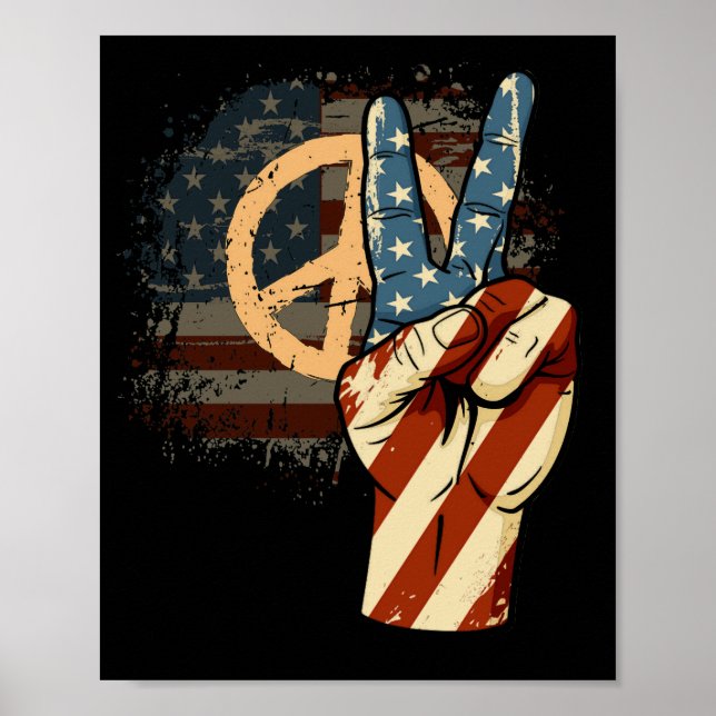 Fjärde juli: Amerikanska Fredsteckenet Hand Poster (Framsidan)