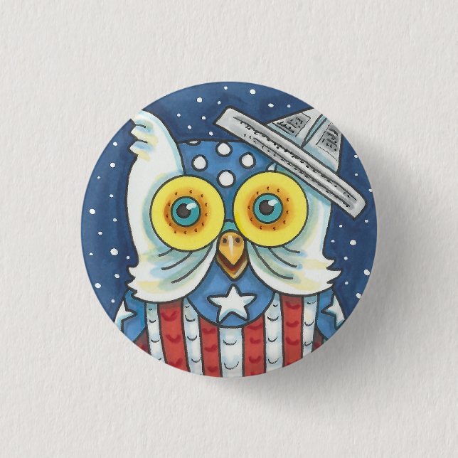 FJÄRDE JULI AMERIKANSKA UGGLA, BUTTON-Rundan FÖR F Knapp (Framsida)
