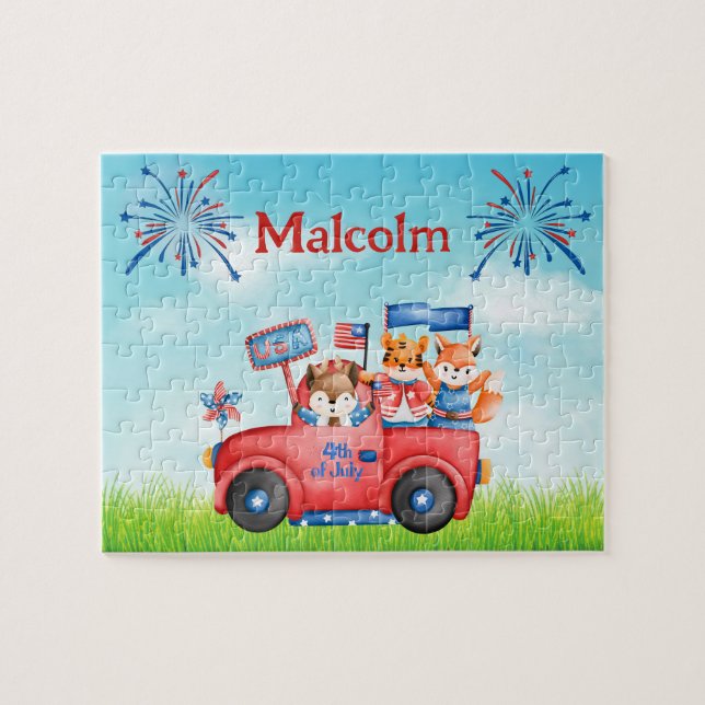Fjärde juli-Anpassningsbarna Child Namn Puzzle Pussel (Horisontell)