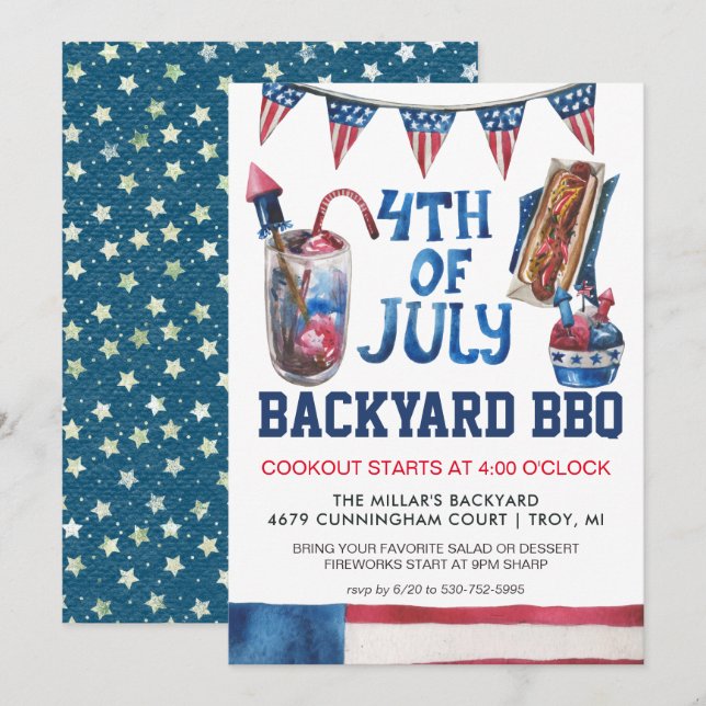 Fjärde juli BBQ-fest-inbjudan Inbjudningar (Fram/baksida)