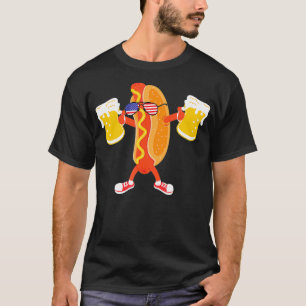 Fjärde juli Beer Drinking Hotdog Sandwich T Shirt