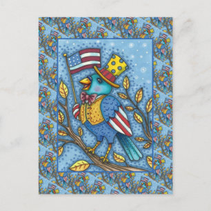 FJÄRDE JULI BLUEBIRD TWEET, AMERICAN FLAGGA USA HELG VYKORT
