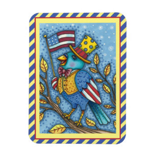 FJÄRDE JULI BLUEBIRD TWEET, AMERIKANSK FLAGGA Cute Magnet