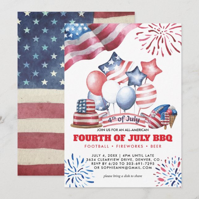 Fjärde juli-BQ-inbjudan Inbjudningar (Fram/baksida)