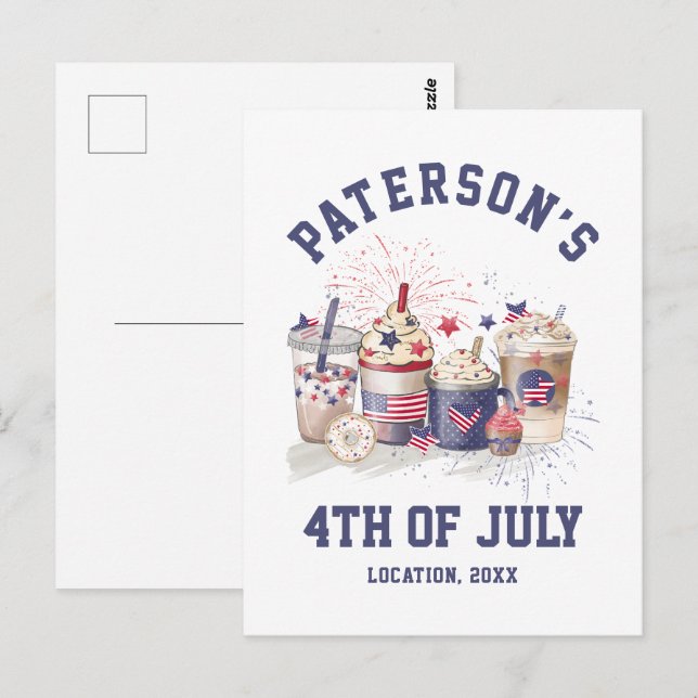 Fjärde juli: Familjeåterförening Party oberoende d Vykort (Fram/baksida)