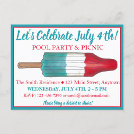 Fjärde Juli-firande Rocket Pop-ispinne fyrverkerie Inbjudan Vykort