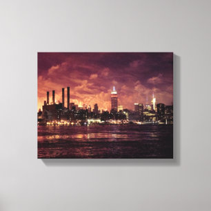 Fjärde juli Fireworks bakom Manhattan Canvastryck