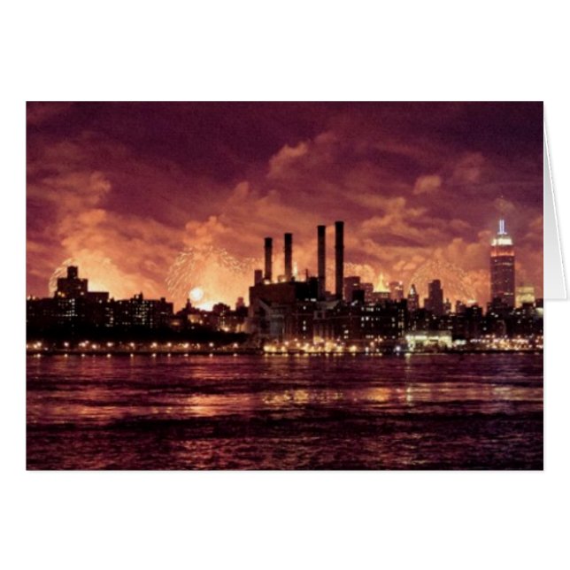Fjärde juli Fireworks bakom Manhattan Hälsningskort (Framsidan Horizontal)