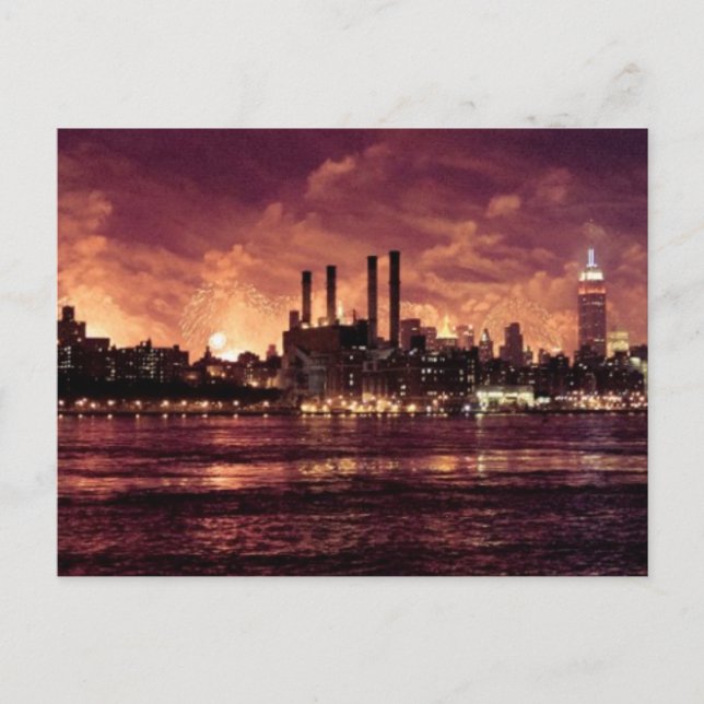 Fjärde juli Fireworks bakom Manhattan Vykort (Framsida)