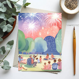 Fjärde juli-Fireworks | Rött vitt blått Helg Vykort
